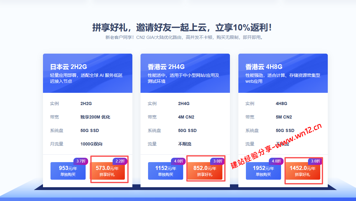 华纳云HNCloud香港CN2、日本优化免备案建站云服务器，2核2G内存573元/年，续费同价插图1