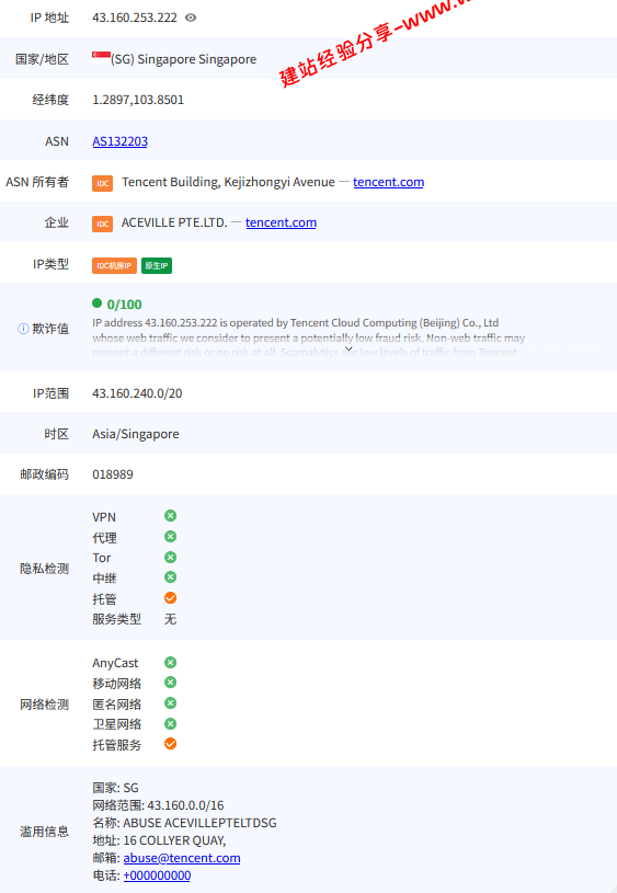 腾讯云新加坡轻量应用服务器网络及IP质量简单测评及结果详解插图4 腾讯云新加坡轻量应用服务器网络及IP质量简单测评及结果详解插图4